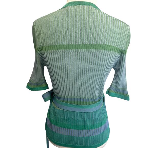 Diane von Furstenberg Lyric Wrap Sweater Womens Small Stripe Cloud Turquoise - Picture 5 of 11